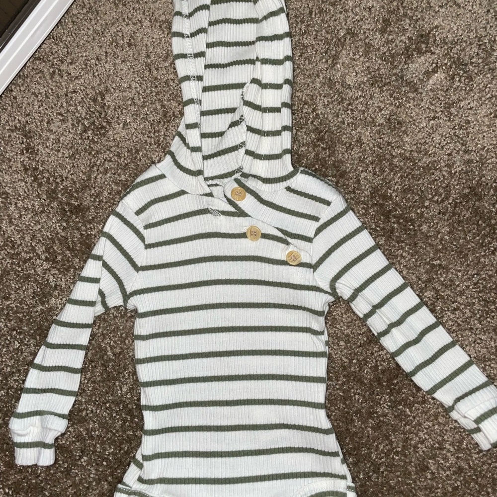 Striped Hooded Baby Onesie & Green Pants